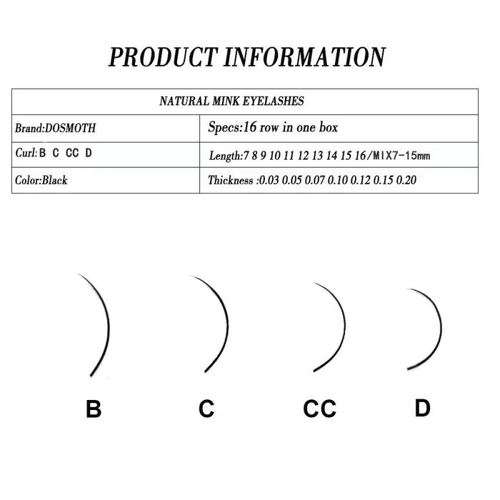 DOSMOTH 40 boîtes 7-16mm cils de vison naturels faits à la main individuels, extension de cils, faux