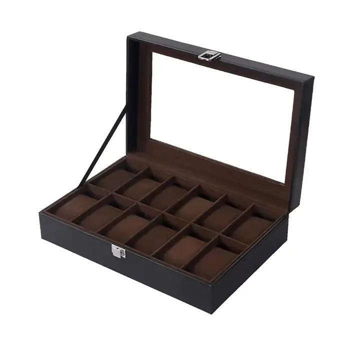 Boîte de montre avec grand couvercle en verre, boîte de montre, 12, 10, 6 emplacements, oreillers perfecWatch, cadeau d'évaluation pour les proches