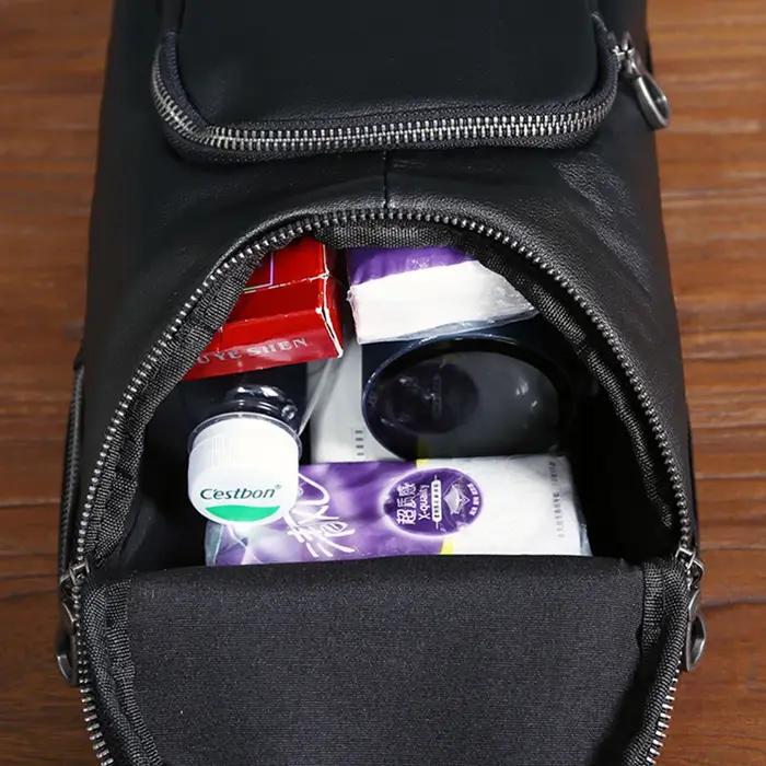 Sac de poitrine pour hommes, sac à bandoulière en cuir avec couche supérieure, sac à bandoulière déc