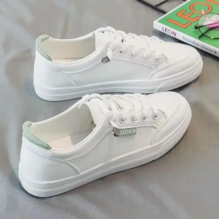 Baskets De marche en plein air femmes chaussures De course mode d'été blanc en cuir PU à lacets resp
