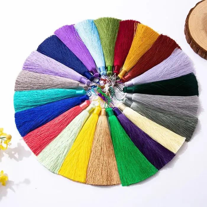 Glands en soie avec corde suspendue de 12cm, 1 pièce, garniture de pompon de couture, glands de clé