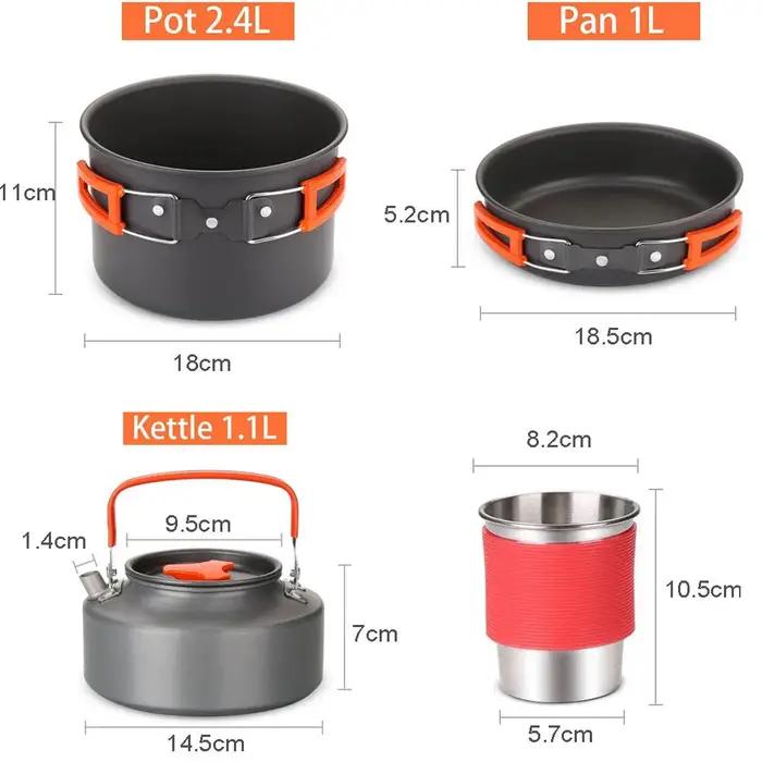 Équipement de voyage de Camping, ustensiles de cuisine, Kit de casseroles, brûleur à gaz, accessoire