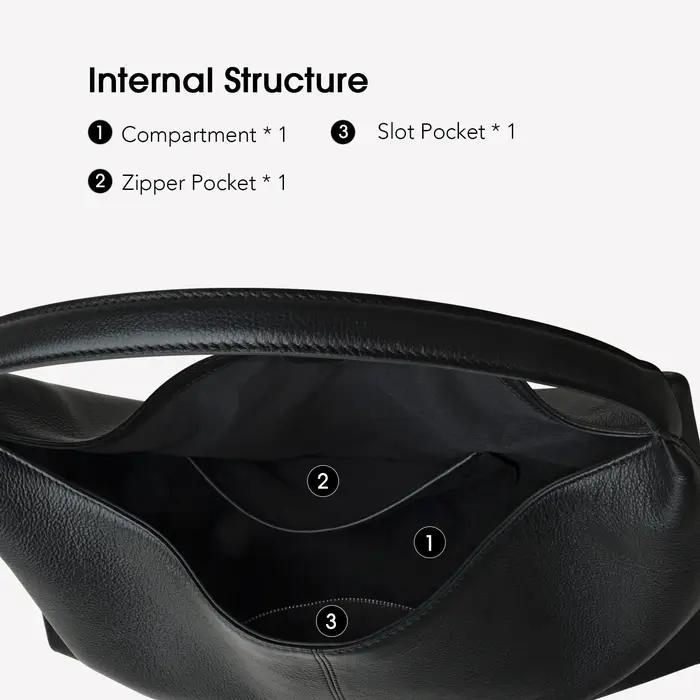 Sac hobo en cuir souple pour femme Donna-in, grande capacité, noir, sac à bandoulière décontracté