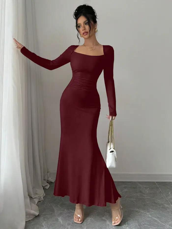 Robe quatre saisons pour femmes, nouveau Style, tempérament élégant, rétro, couleur unie, col carré,