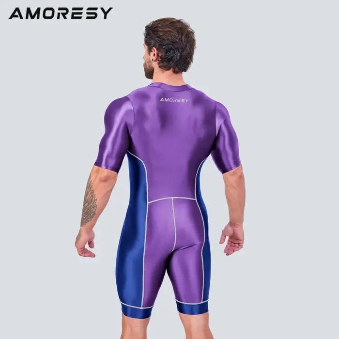 AMORESY-Combinaison de sport en satin brillant pour homme, survêtement de course, de cyclisme, de fi