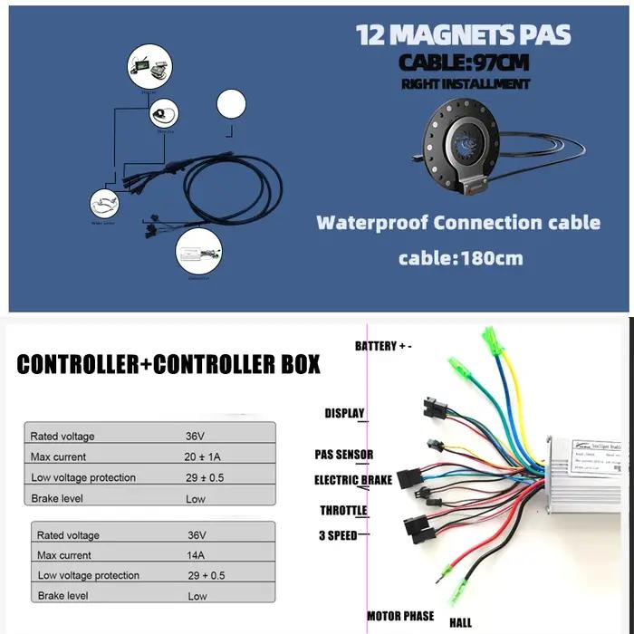 BAFANG-kit de vélo électrique avec batterie 12Ah 15Ah, moteur intégré dans le moyeu de la roue avant/arrière, 20/26 pouces, 27.5 700C