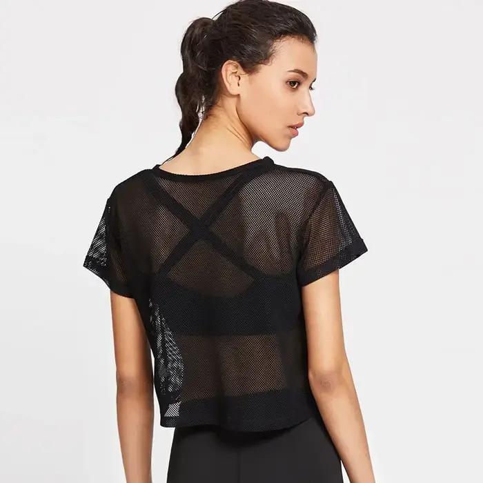 Chemise de Yoga en maille pour femmes, haut de Sport, T-Shirt à manches courtes, chemisier, Cover-Up