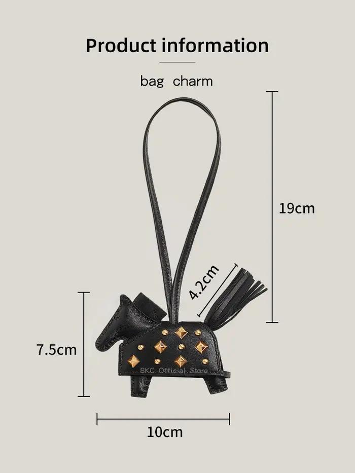 Breloque de sac Rodeo Robeo Rock en cuir véritable - Faite à la main avec des clous, du cuir de mout