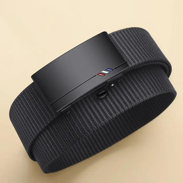 Ceinture en toile tissée pour hommes, 2 pièces, boucle automatique, ceinture décontractée, douce et