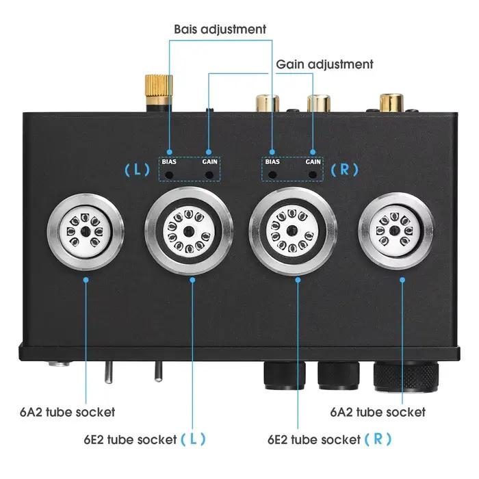 Douk Audio T9 HiFi Magic Eye 6E2 Tube à vide préampli stéréo MM/MC Phono scène pour platines domesti