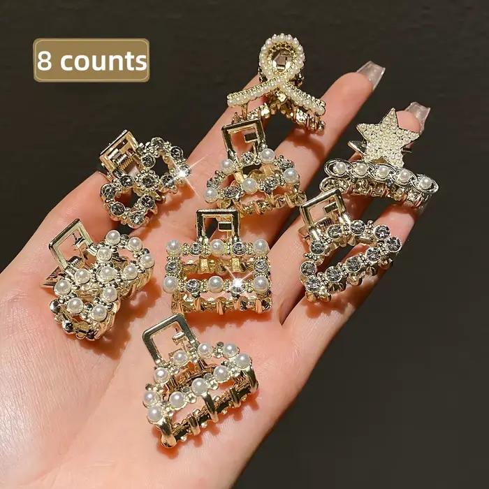 Modèle féminin 8 pièces, exquis et magnifique, Imitation de perles et de diamants incrustés, petite