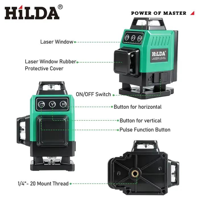 HILDA 16/12 lignes niveau laser ligne verte SelfLeveling 360 horizontal et vertical super puissant f