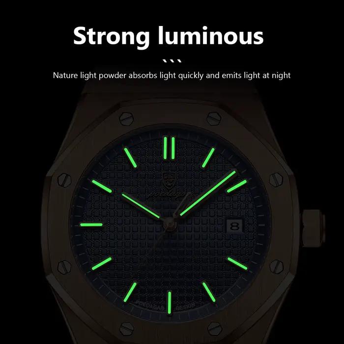 POEDAGAR vente chaude étanche calendrier lumineux en acier inoxydable montre carrée pour hommes étud