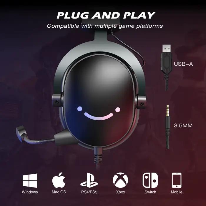 Casque FIFINE, prise Jack 3.5mm et casque USB avec son Surround 7.1/contral de volume/interrupteur m