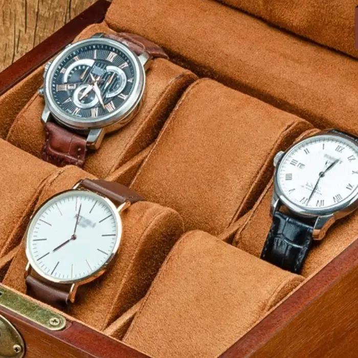 Boîte de Montre en Bois Boîtes de Montres Mécaniques de Luxe Hommes Portables avec Serrure Boîtier de Montres Étuis Étanches pour Organisateur de Montre Bracelet Occasions Spéciales