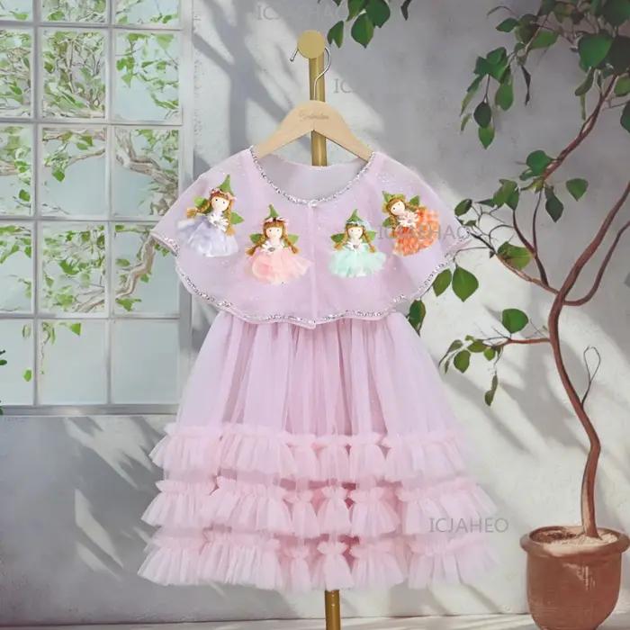 Robe de princesse rose pour filles, avec tulle et broderie, élégante, 3D, pour anniversaire, fête fo