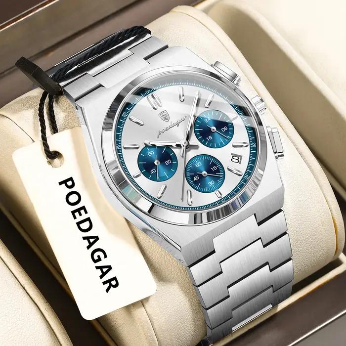 POEDAGAR montre de luxe homme chronographe Date acier inoxydable Sport hommes montre-bracelet étanch