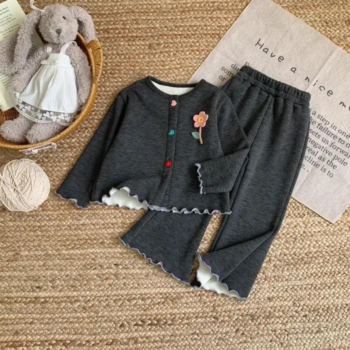 Bear Leader – ensemble Cardigan à manches longues et pantalon pour filles, couleur unie, Version cor