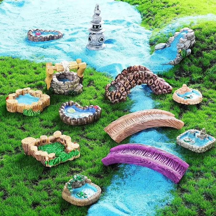 Accessoires de jardin féerique de paysage Miniature, Mini phare, pont de puits d'eau, ornement de ch