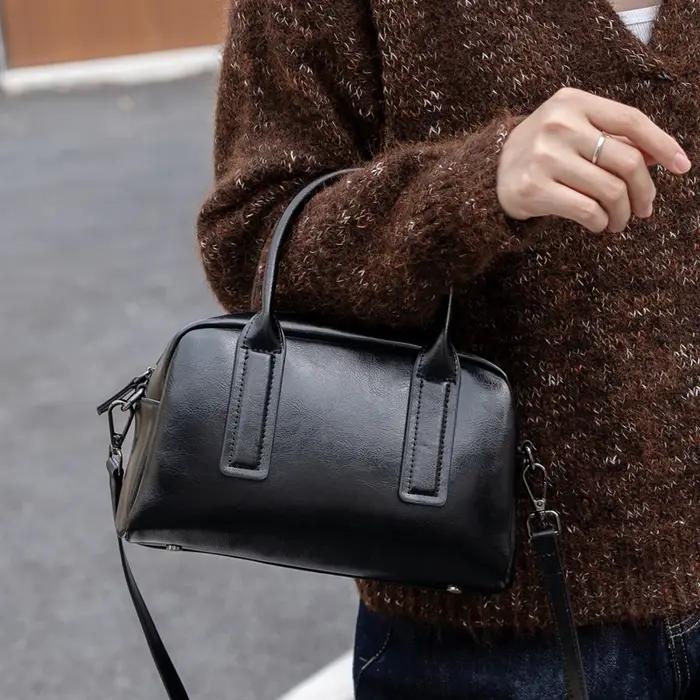 Sacs à bandoulière en cuir véritable de haute qualité pour femmes, sac à bandoulière en cuir ciré, s