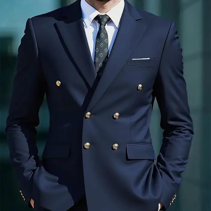 Costume Homme 2 Pièces 2026 Business Sans Repassage Double Boutonnage Boutons Dorés Tendance Rétro C