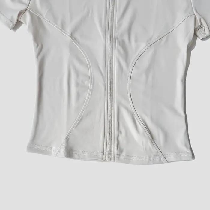 Chemise de Yoga à manches courtes pour femmes, coupe cintrée, col montant, veste à fermeture éclair,