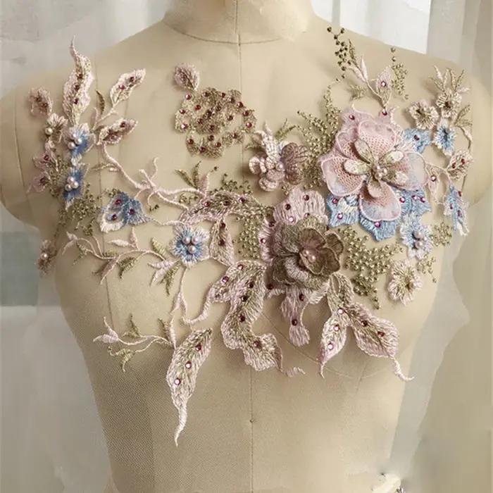 Patchs en tissu brodés de fleurs 3D, perles et dentelle pour sacs, costumes de scène, décoration, co