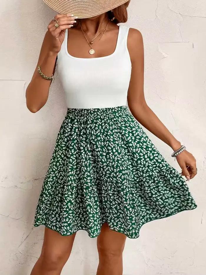 Robe de vacances décontractée imprimée sans manches, col carré, à la mode et élégante, pour femmes,