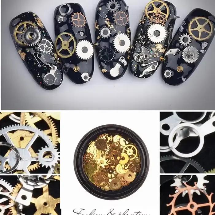 1 boîte de feuille de goujon d'engrenage en métal mixte Steampunk Nail Art décoration Dropsh dans le