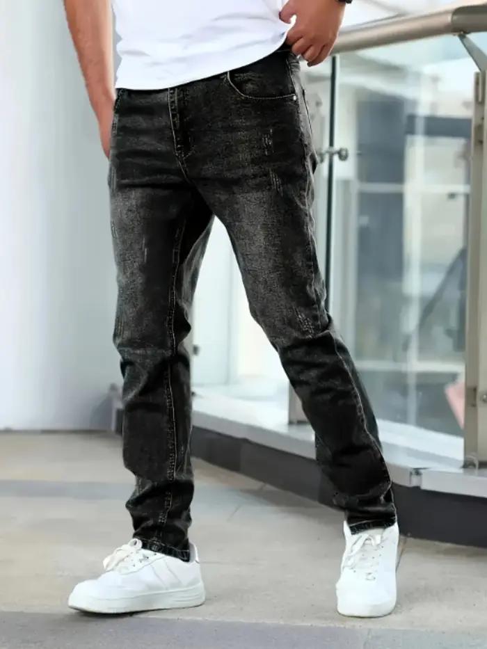 Jean extensible décontracté pour hommes, pantalon en Denim vieilli de Style de rue Chic, 1 pièce