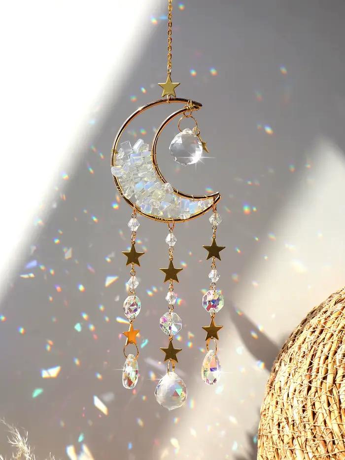 Attrape-rêves en cristal, attrape-soleil pour fenêtre intérieure, boule de prisme, lune, arc-en-ciel