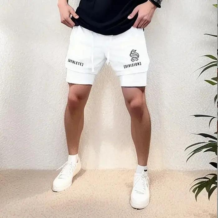 2025 nouveau 2 en 1 Sport course décontracté respirant Shorts hommes Double pont Jogging séchage rap