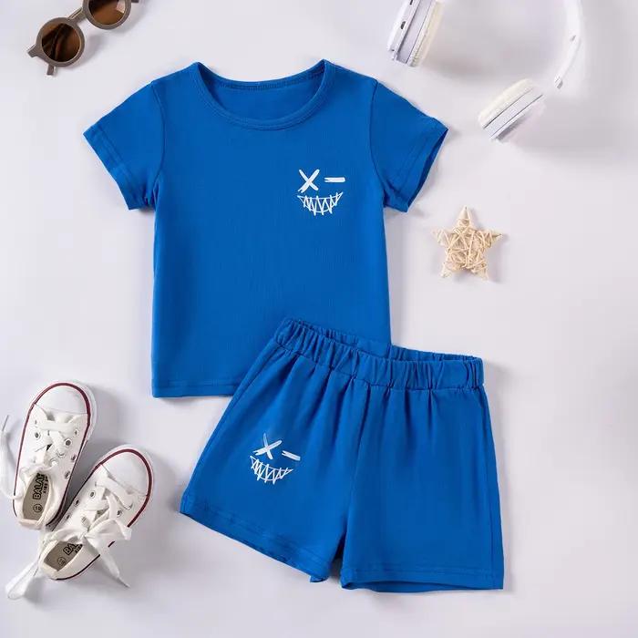 Ensemble de sport 2 pièces pour enfants survêtement imprimé court et t-shirt d'été vêtements de sport doux rapide séchage occasions spéciales enfants