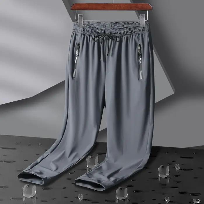 Pantalon de Sport élastique respirant pour hommes, en soie glacée, pour Jogging, survêtement fin, dé