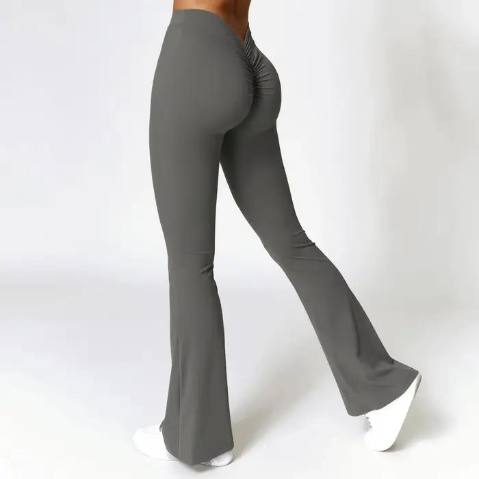 Pantalon évasé taille haute pour femme, leggings évasés, pantalon large, hanche en forme de V, yoga,