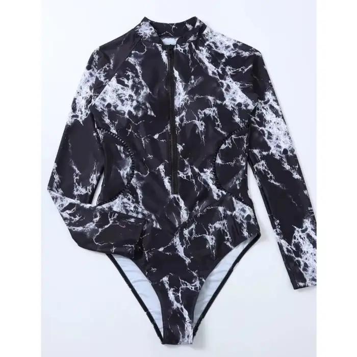 Été impression fermeture éclair une pièce maillot de bain fermé à manches longues maillots de bain s