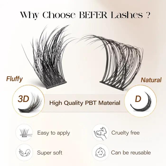BEFER-Extensions de Faux-Cils Naturels Individuels, Volume Moelleux, Boucles D, DIY