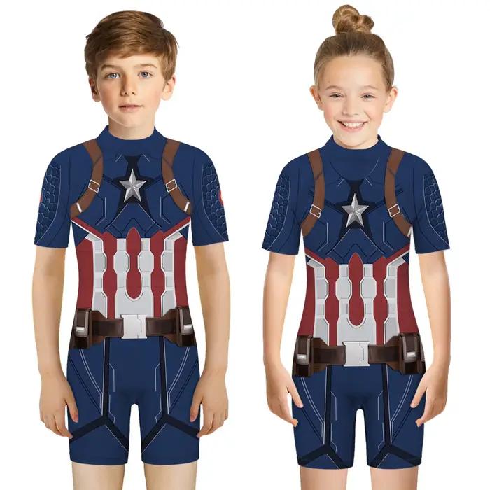 Maillot de bain enfant super-héros 3D - Combishort à manches courtes pour garçons et filles