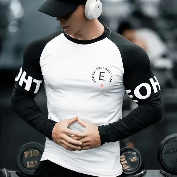 T-shirt de basket-ball homme manches longues séchage rapide respirant ajusté pour entraînement sportif