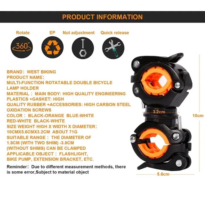 WEST BIKING-Support de lampe de vélo rotatif multifonctionnel et résistant à 360 degrés, accessoires