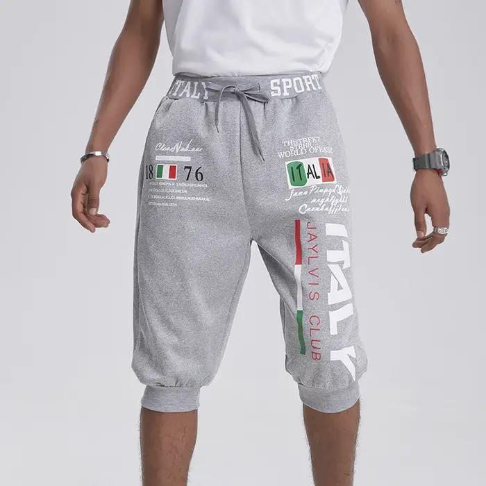 Pantalon Capri pour hommes, short de sport, short de survêtement avec cordon de serrage imprimé lett