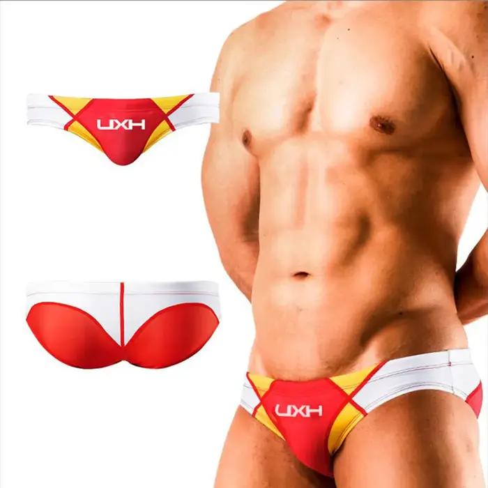 UXH slips taille basse maillot de bain hommes maillots de bain Pad push-up Sexy surf solide doux G S