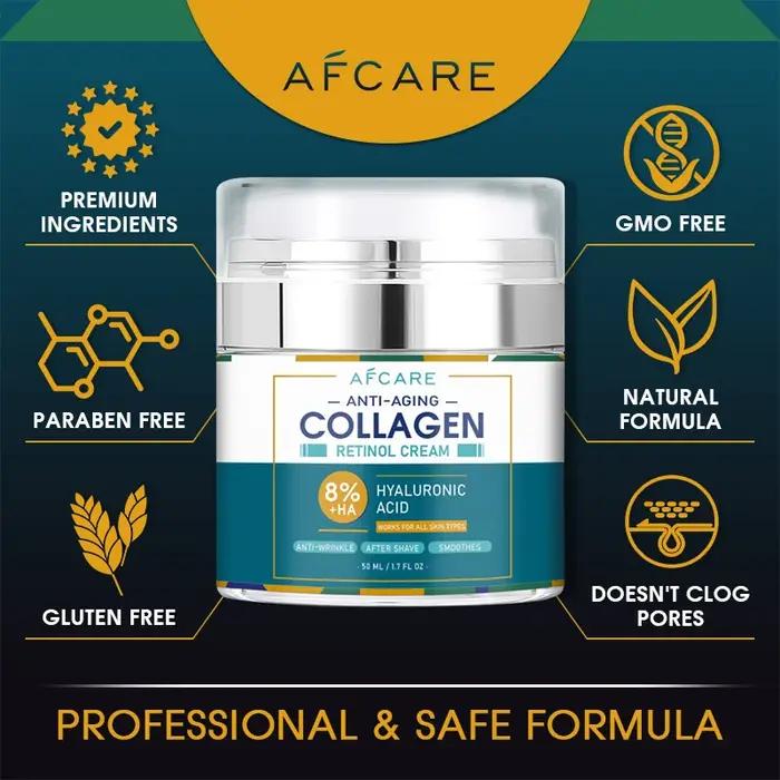 Combinaison de crème pour le visage au collagène 8%, acide hyaluronique de haute qualité, Anti-rides