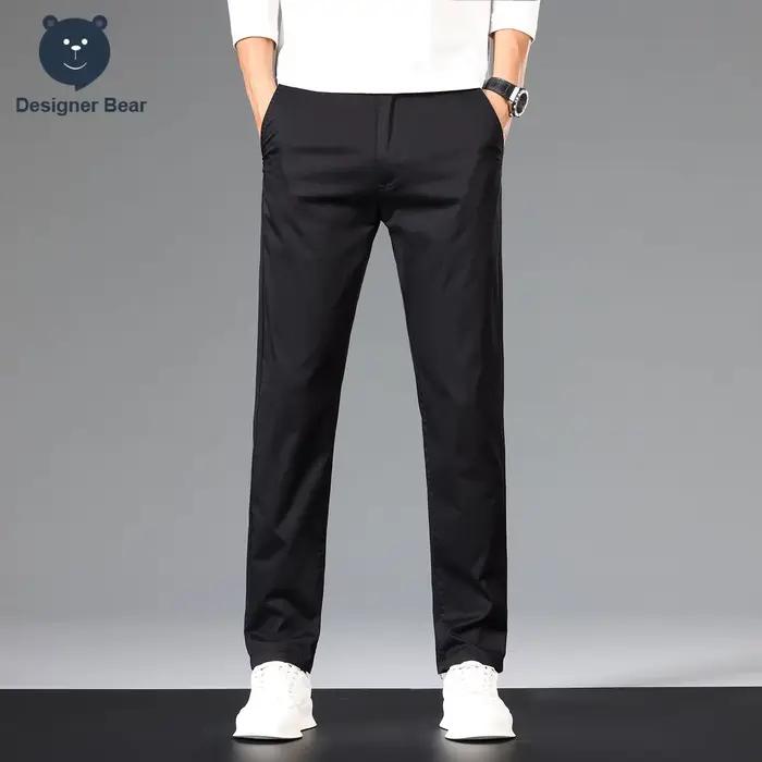 Pantalon décontracté homme coton respirant 97% coupe droite printemps été vert kaki bureau loisirs versatile confort élégance