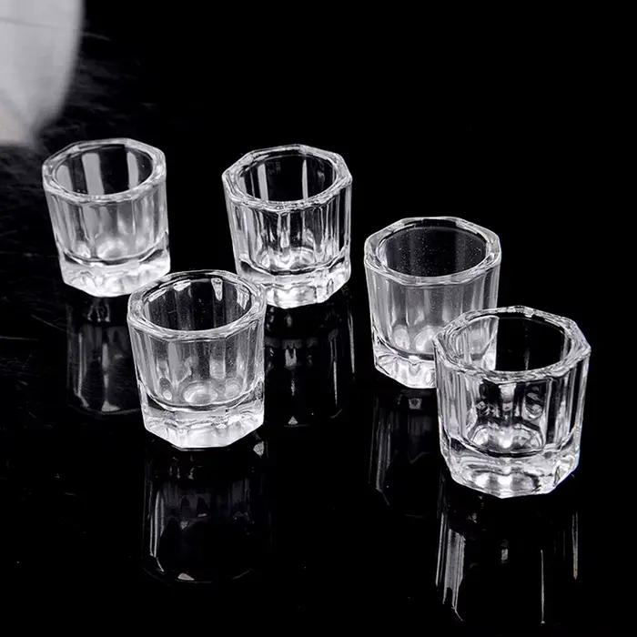 Tasse à ongles en verre de cristal, acrylique transparent, petite poudre octogonale, tasse à ongles