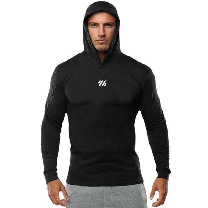 Automne coton respirant décontracté à capuche T-Shirts hommes coupe ajustée à manches longues chemis