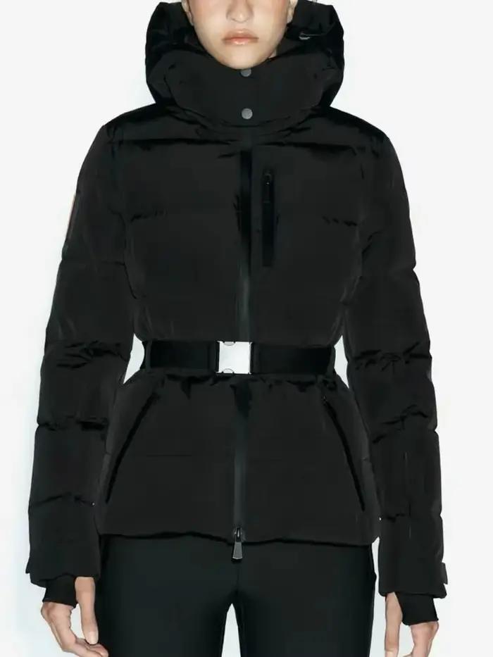 Manteaux Parkas de Sport rembourrés à capuche pour femmes, taille haute, avec ceinture, élégants, ép