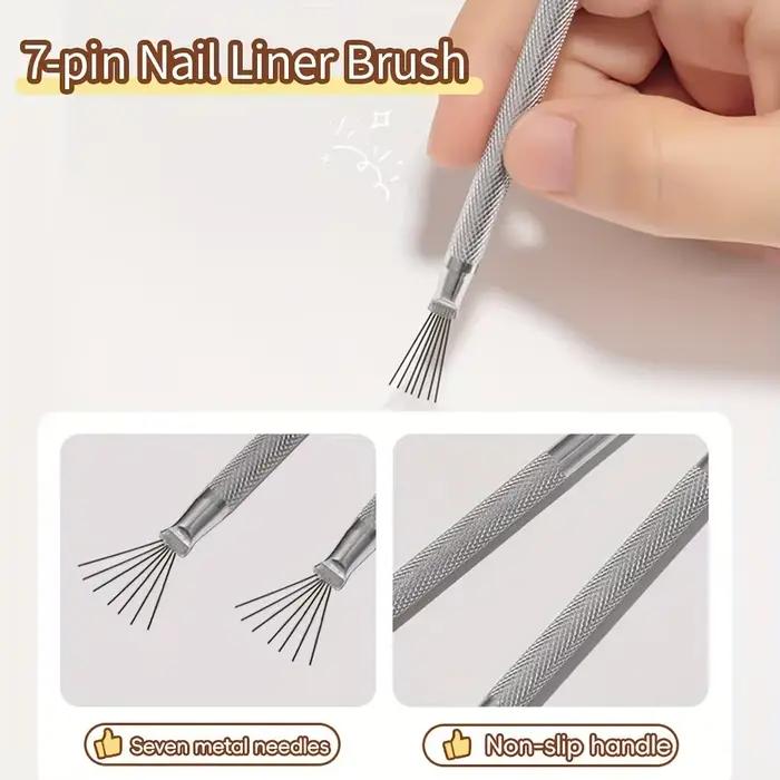 Professionnel 7 broches rayure Nail Art Liner brosse 3D pointe Ultra-mince ligne dessin stylo UV Gel