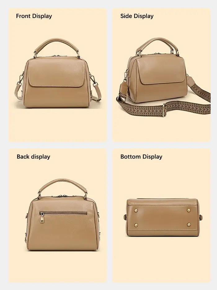 Zency sac à main en cuir véritable pour femme sac à bandoulière en peau de vache grande capacité Bos