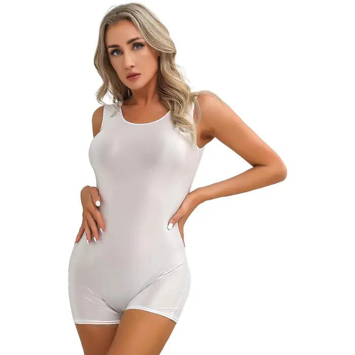 Maillot de bain une pièce femme - Combinaison courte extensible pour Yoga et Fitness brillant